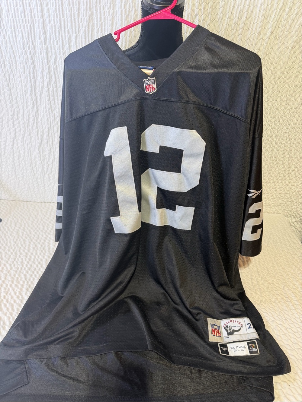 Reebok Black Throwback NFL Ken Stabler 2XL Jersey Label